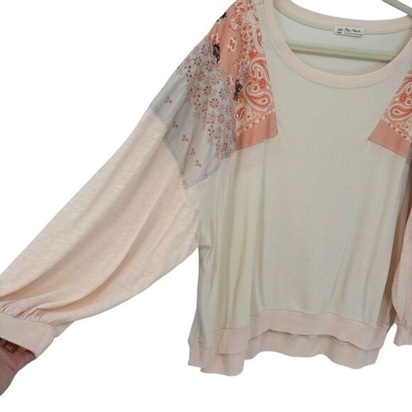Free People We The Free Feelin It Pink Slouchy Patchwork Long Sleeve Top Medium - Picture 9 of 11